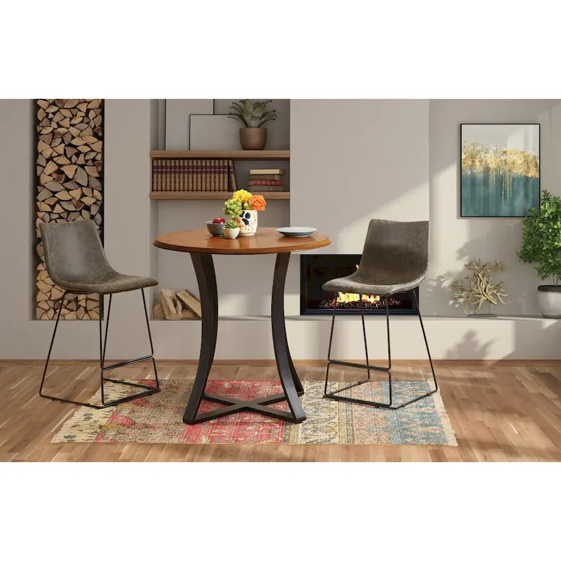 3-Piece 36 Round Top Counter Height Dining Table with 2 Faux Leather Stools