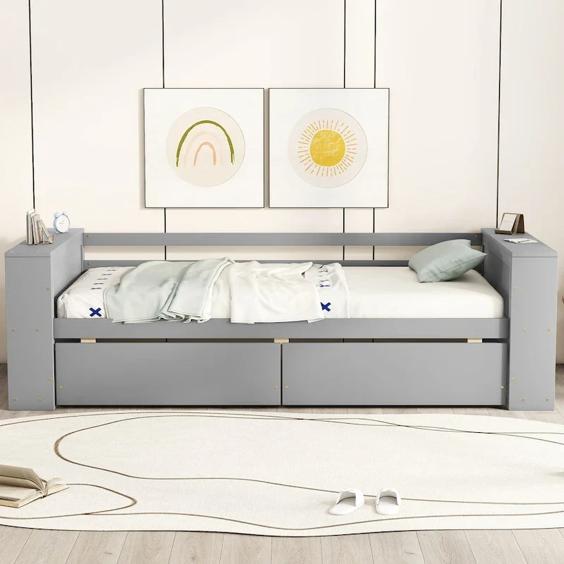 Twin Size Daybed with Shelves and Drawers