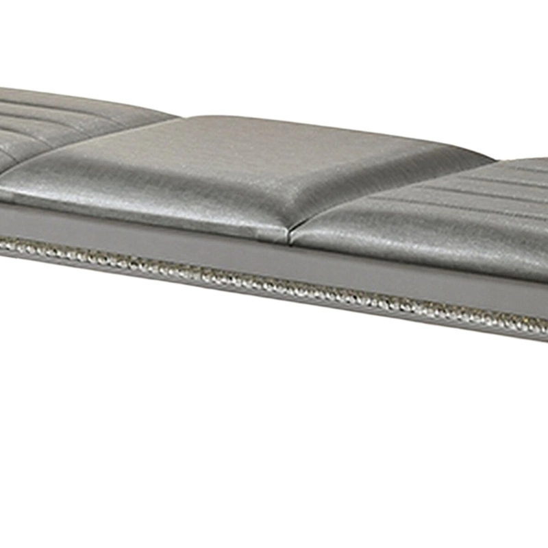 Sam 54 Inch Modern Upholstered Bench, Clear Acrylic Legs, Crystal Accents