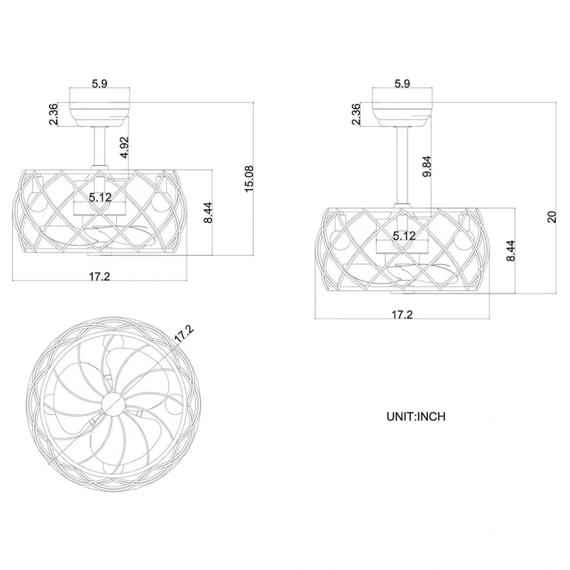 Matte Black 3-blade Ceiling Fan with Open Metal Frame (Includes Remote)