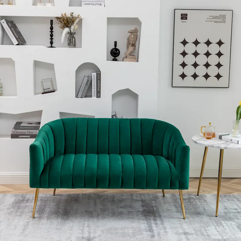 SEYNAR Modern Glam Comfy 50 Metal Legs Curved Sofa 2 Seaters Loveseat with Tufted Back