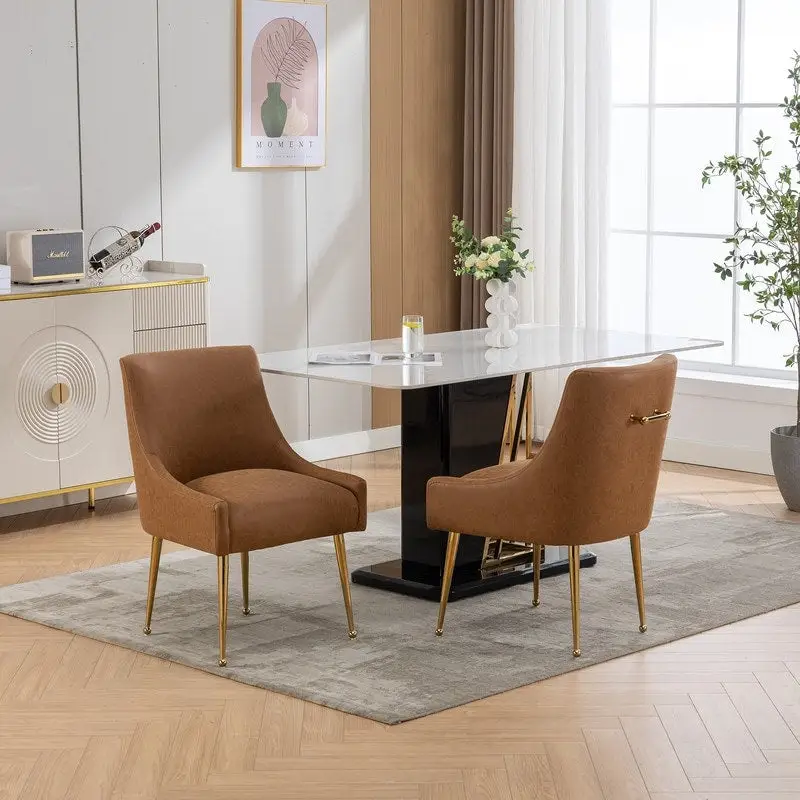 SEYNAR Modern Glam PU Leather Dining Chair or Vanity Chair Set of 2 with Rear Handle