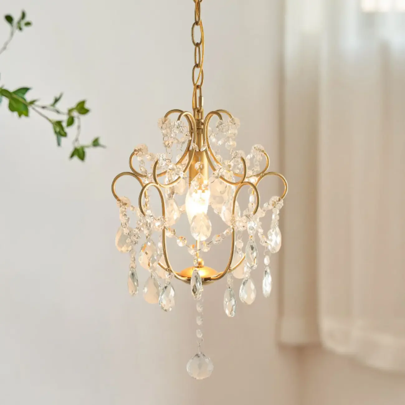 Elegant Gold Crystal Mini Kitchen Pendant Light Adjustable Chain