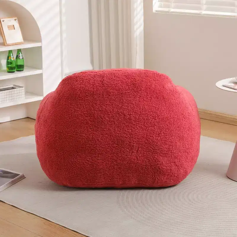 Light Gray / Off White / Rose Red Faux Fur Bean Bag Chair with Armrest — 1 Adult