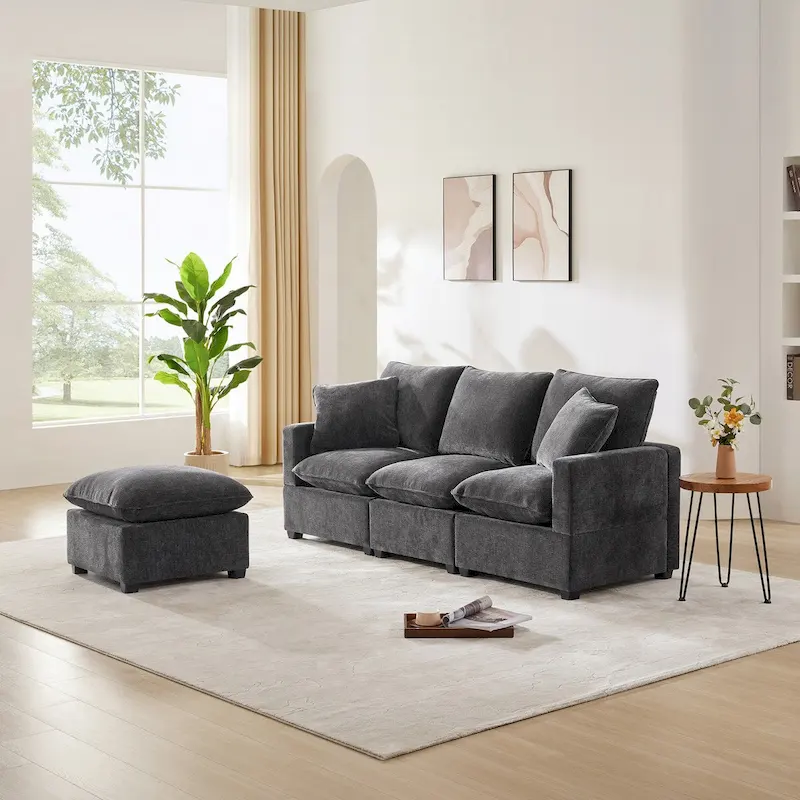 Modern Chenille Modular Sectional Sofa with 2 Pillows