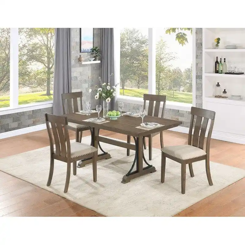 Best Quality Furniture Rustic Brown Oak Dining Sets