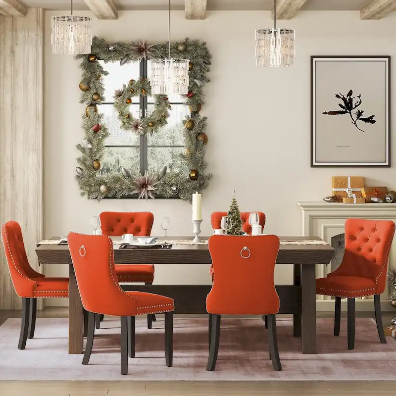 Upholstered Tufted Velvet Dining Chair with Solid Wood Legs Set of 6