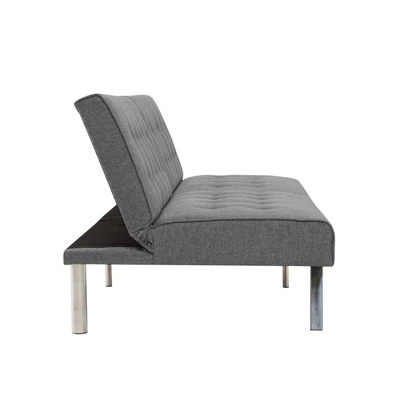 Tufted Mid-Century Modern Split Back Futon Sofa Couch Bed with Chrome Legs