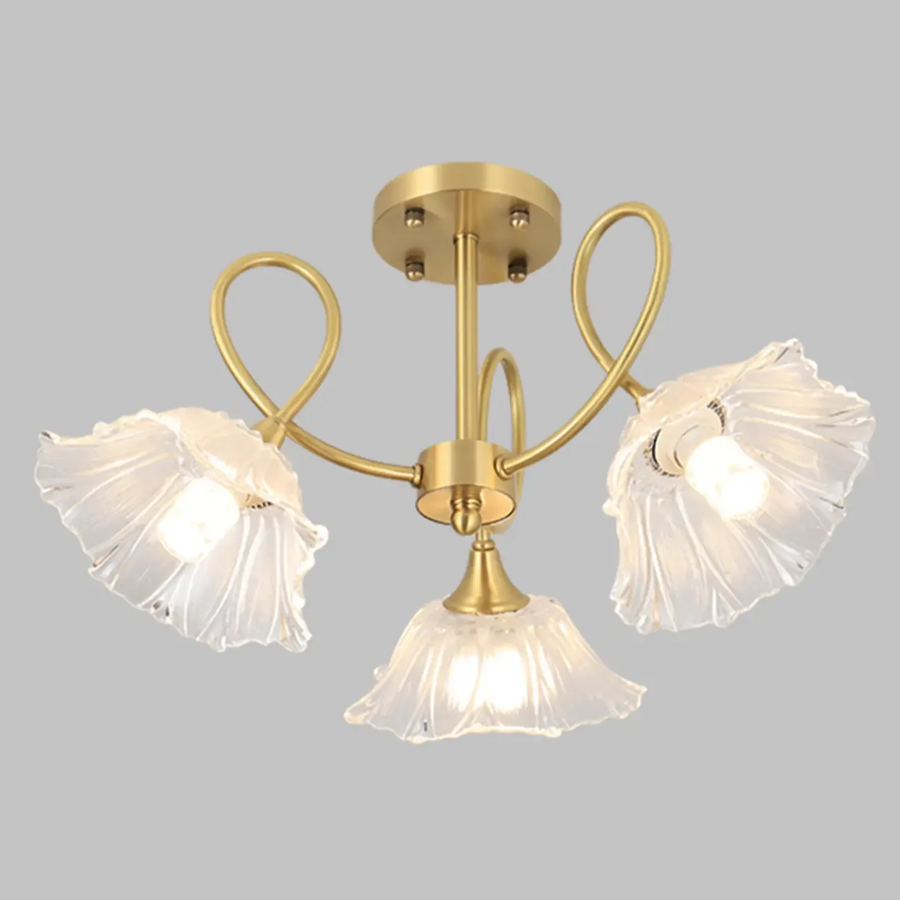 Flower Shaped Modern Gold Semi-Flush Ceiling Light with 3-Light