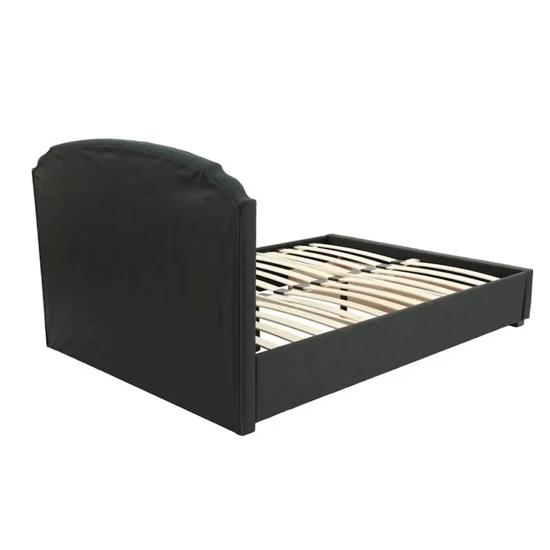 Burlap Upholstered Eastern King Bed with 1 Underbed Drawer in Charcoal