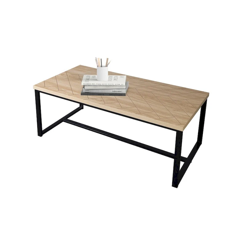 Natural Wood Coffee Table - Black Metal Legs 39