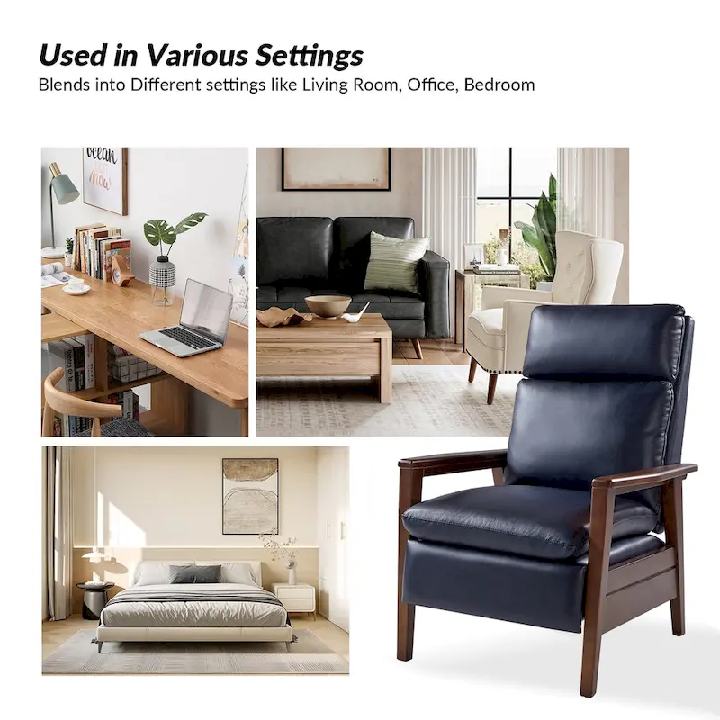 Patrick Mid-century Vegan Leather Solid Wood Recliner by HULALA HOME