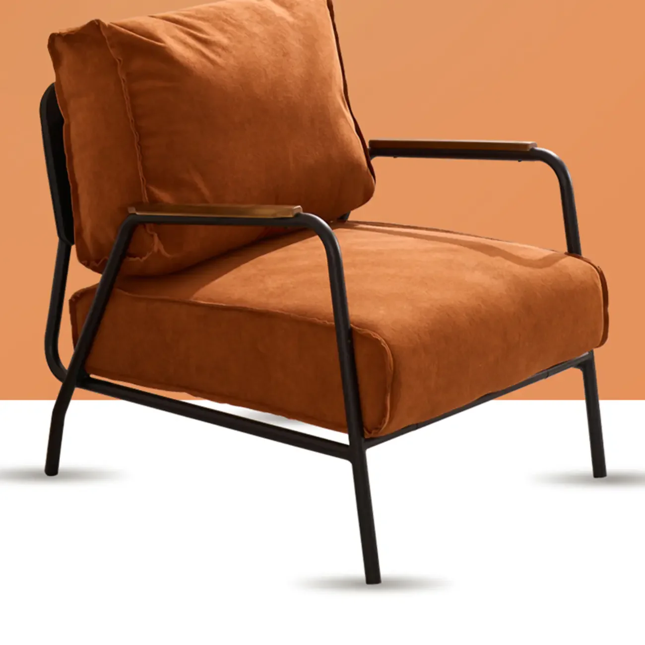 Modern Leather Accent Chair with Pillow and Metal Arms