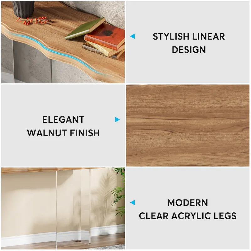 Console Sofa Table, Wave Texture, Acrylic Legs, 47.24