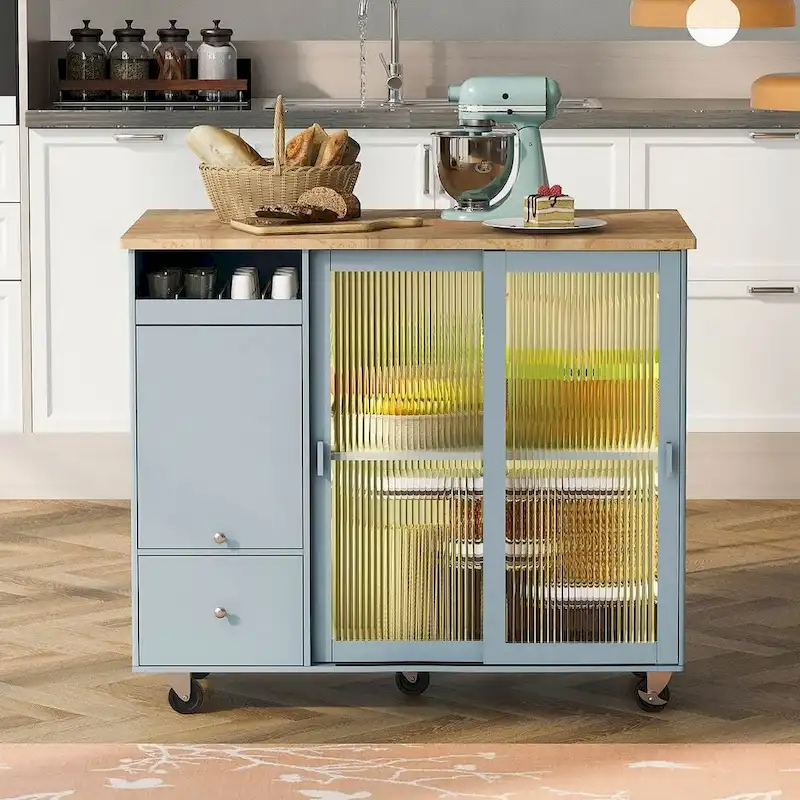 Folding Kitchen Cart with LED Lights