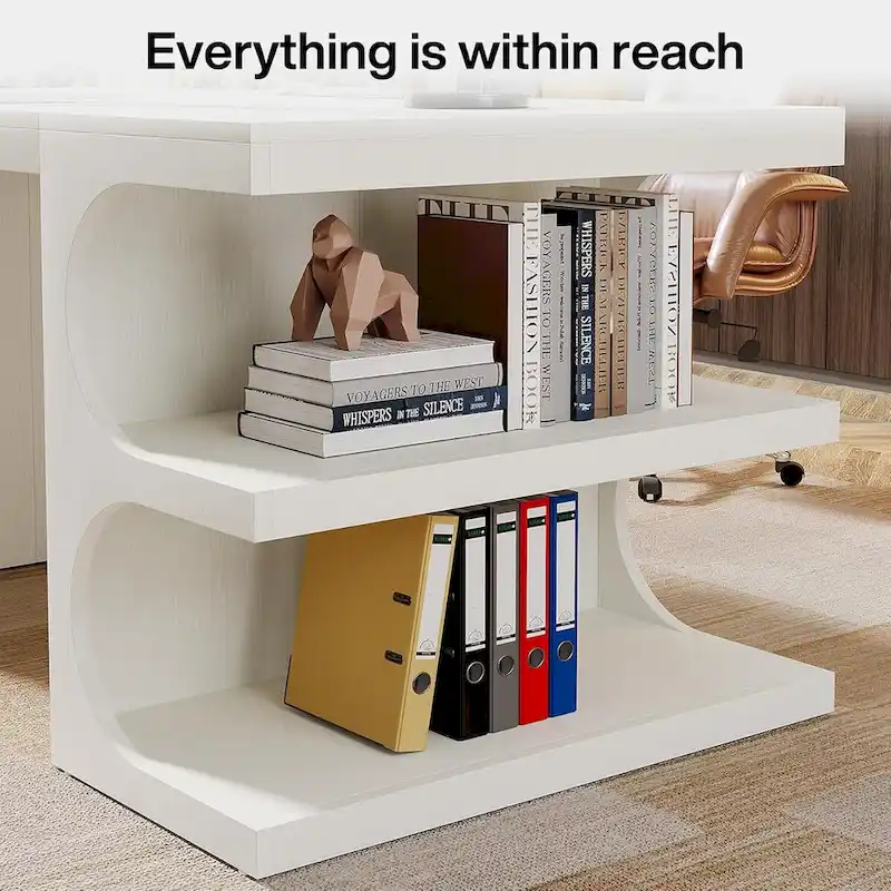 62 Inches Computer Executive Desk, Large Office Desk with Shelves Writing Desk