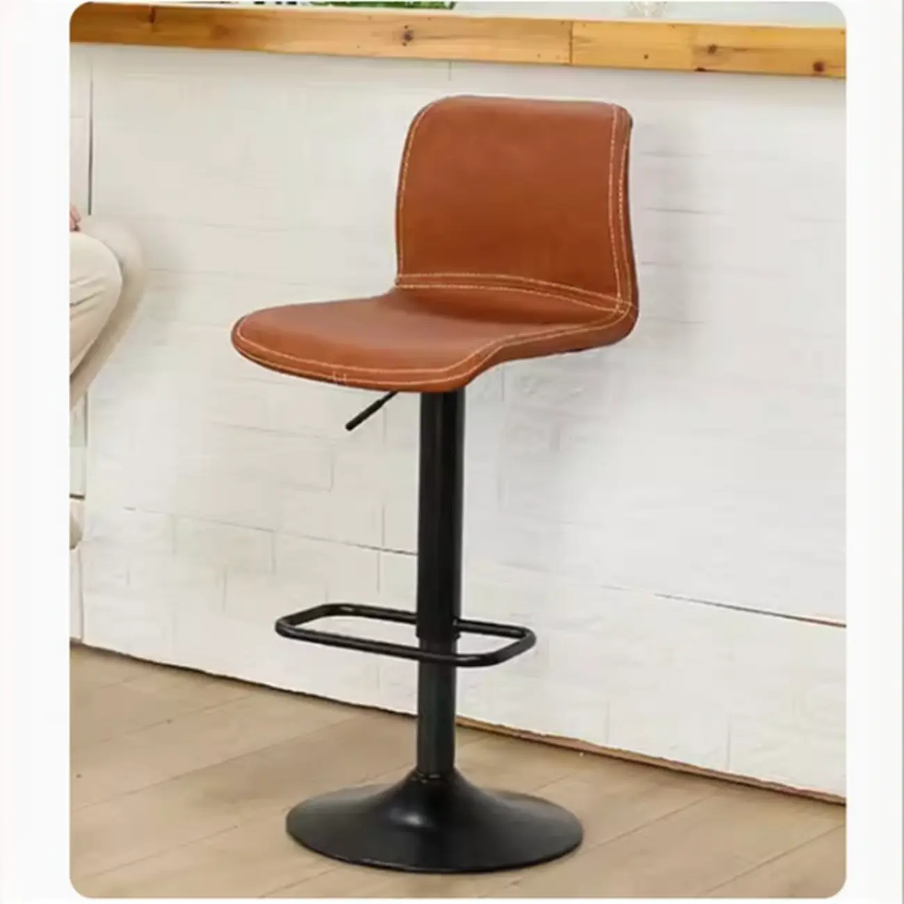 Leather Low Back Adjustable Swivel Sleek Bar Stools