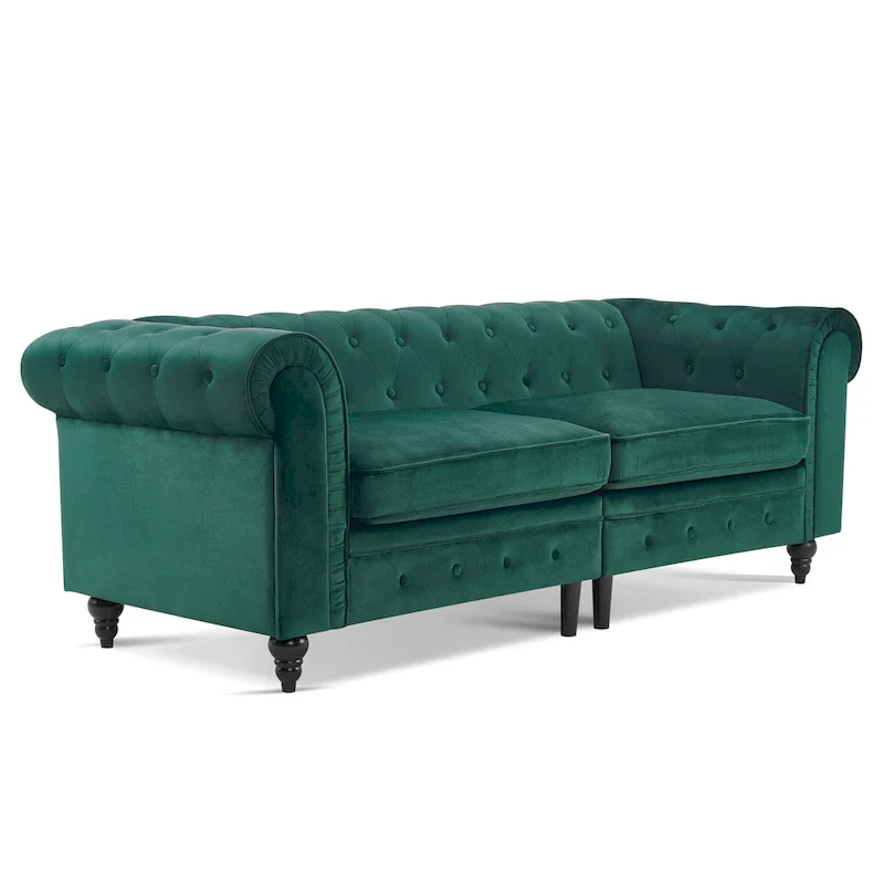 Modern Quilted Club Sofa with Oak Legs