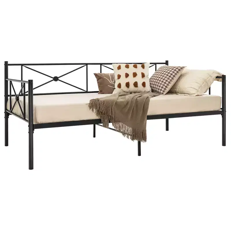 Costway Twin Metal Daybed Frame with Slats Classic Mattress Foundation Bed Sofa White\Black