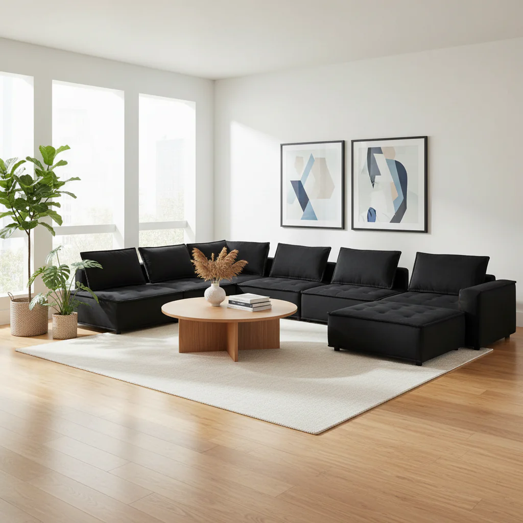 5 Piece Velvet Modular Sectional Sofa with Ottoman