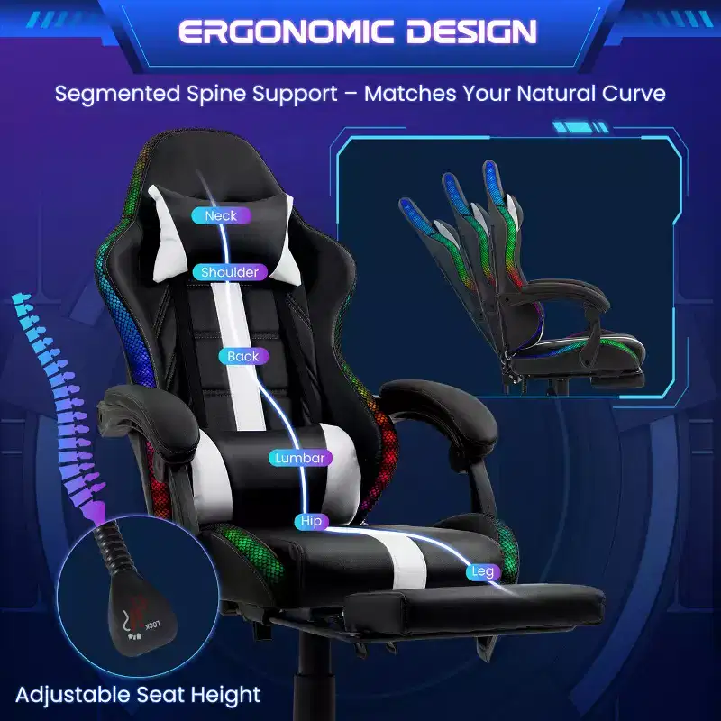 EROMMY Gaming Chair With Massager & Footrest