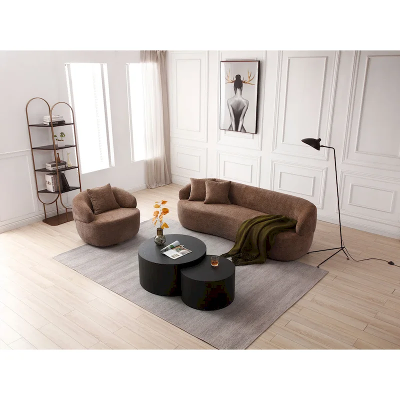 Brown Modern 34.6 Swivel Barrel Chair with Solid Wood Frame