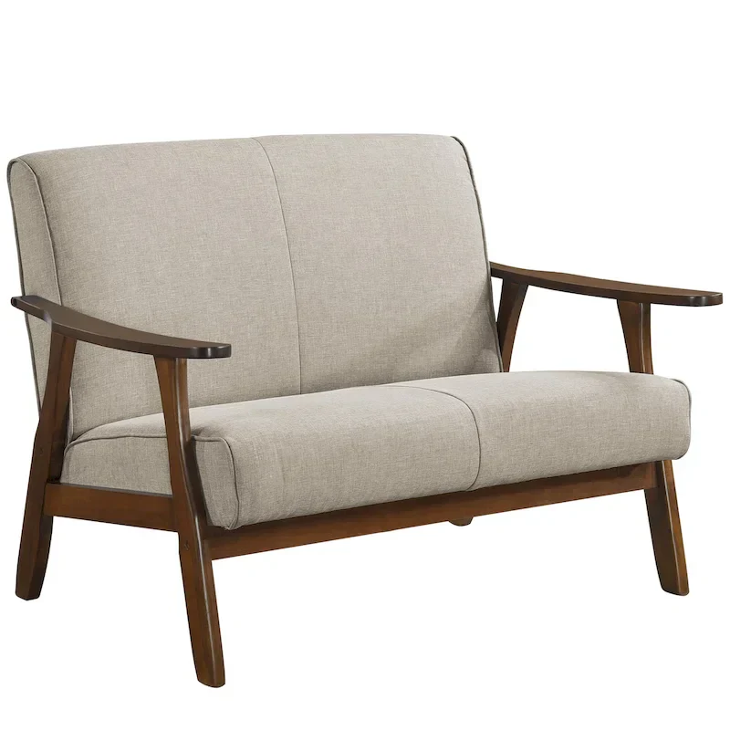 CraftPorch Wenge Wood Mid-Century Modern Linen Loveseat