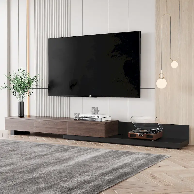 Extendable TV Stand with 3 Drawers, 70.87