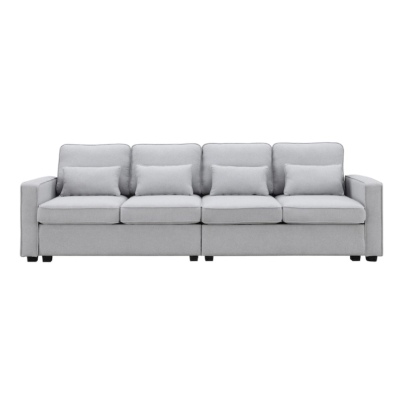 4-Seater Modern Linen Fabric Sofa with Armrest Pockets and 4 Pillows