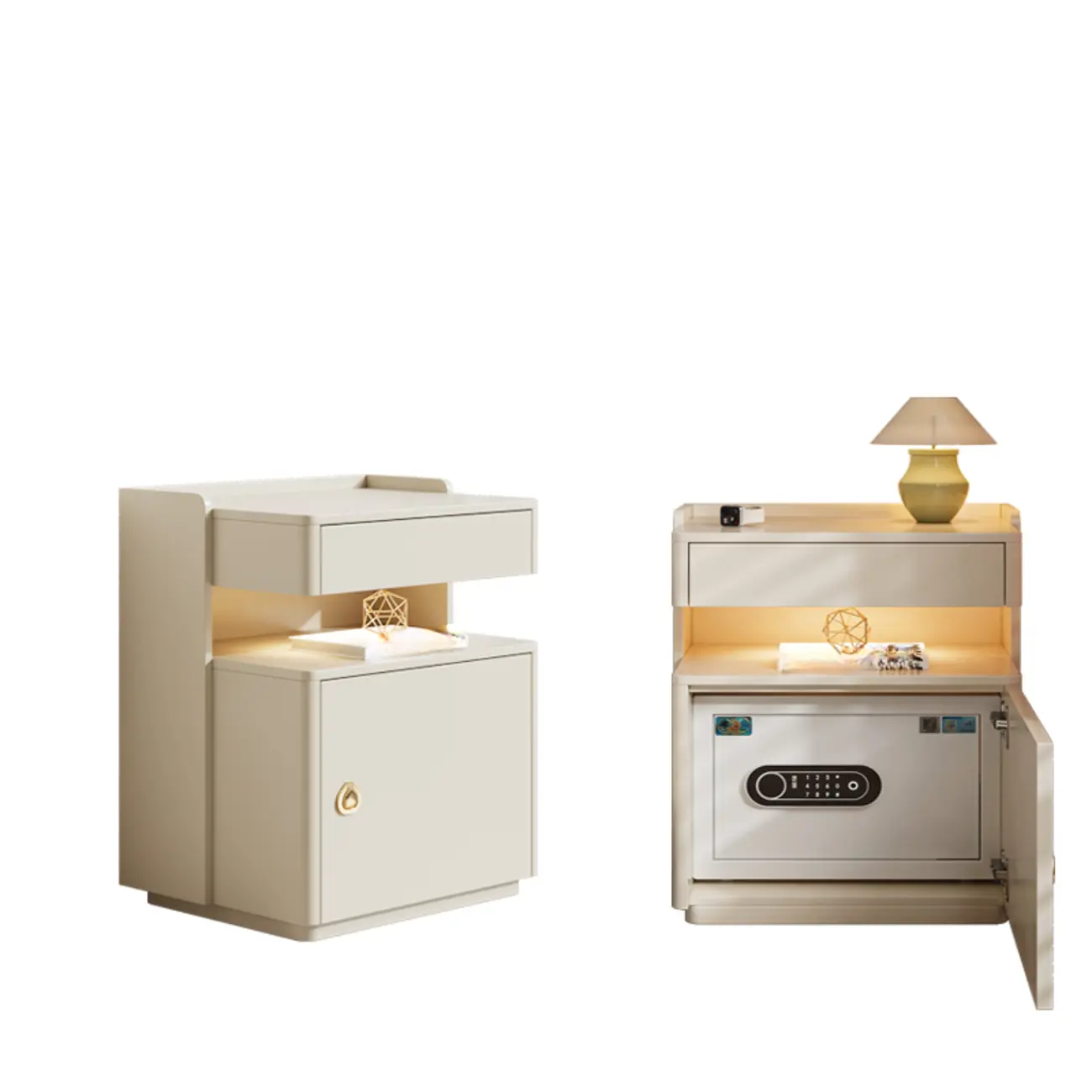 Multi-functional Nut-Brown Wood Lighting Smart Nightstand