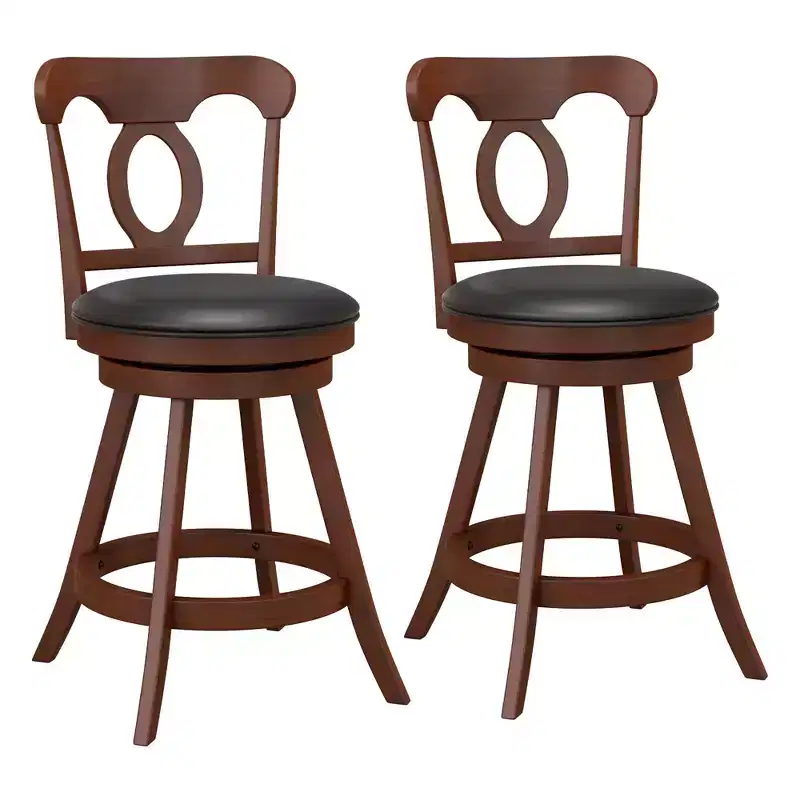 Set of 2 Bar Stools Swivel Counter Height Chairs with Footrest for Kitchen