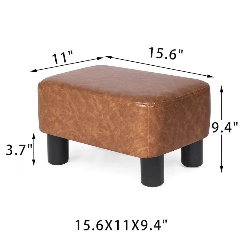 Rectangular PU Leather Footstool, Grey/Dark Grey/Brown, Wood Legs, Seats 1