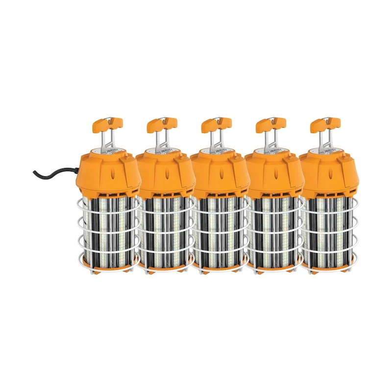 150 Watt LED Hi-Lumen Temporary High Bay Caged Lamp 5000K Integrated Cord and Plug and Hook 120 Volts - Orange