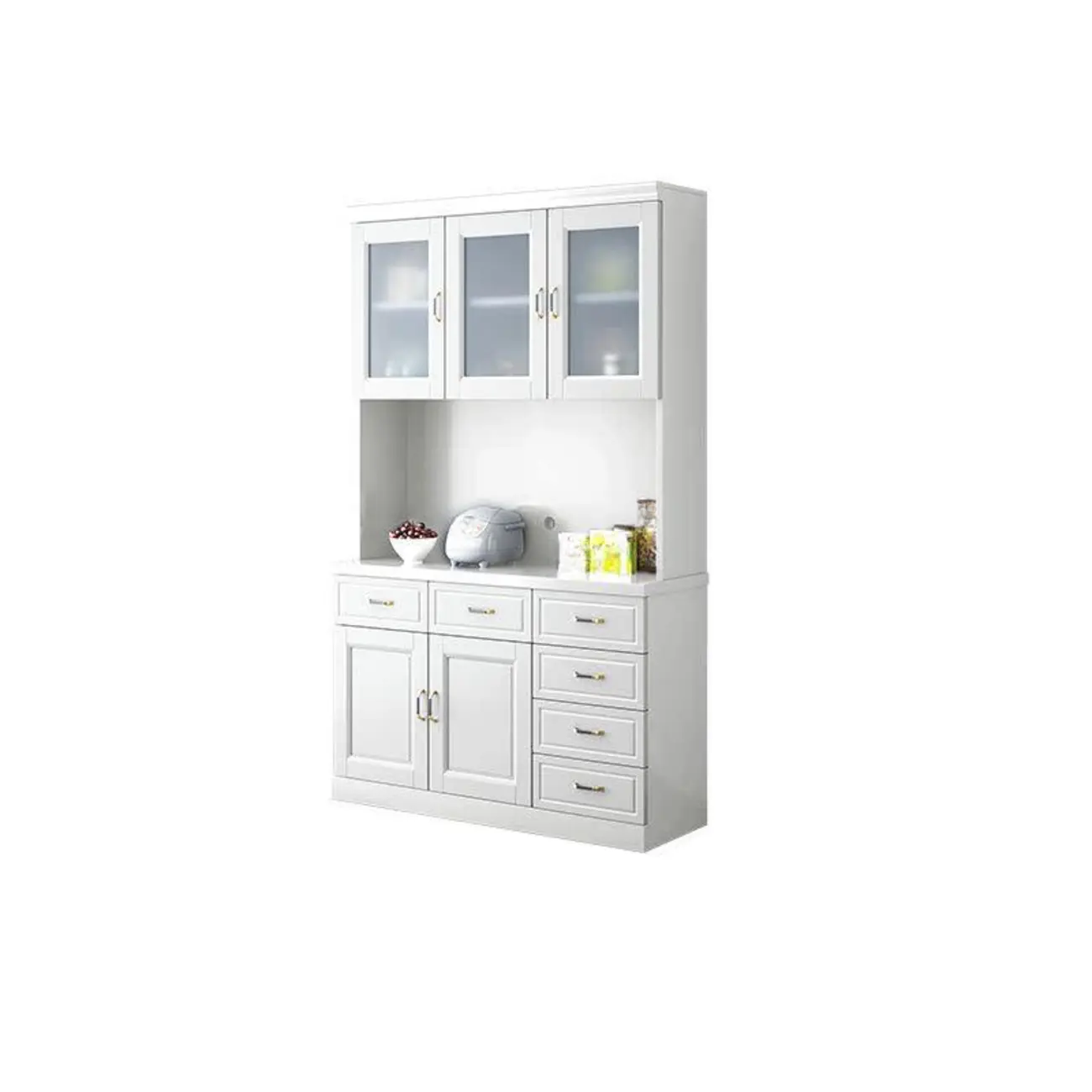 Kitchen Wooden White Cabinet Sideboard Built-in Wine Rack