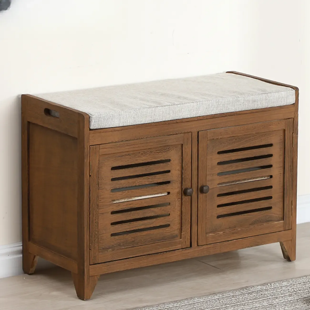 Entryway Wooden Cushioned Shoe Bench with Cabinet