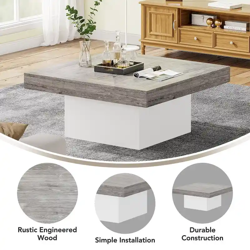Square Coffee Table with LED Edge Lighting and Open Shelf