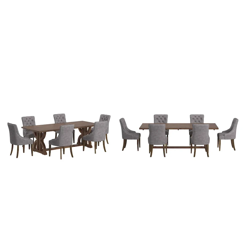 Bratislava Reclaimed Wood Table with Button Tufted Curved Back Chairs Dining Set