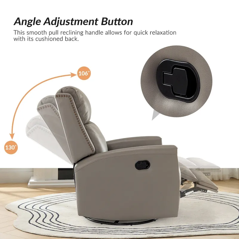 Fiacro 30.31Wide Modern Genuine Leather Wingback Swivel Rocker Recliner with Nailhead Trims