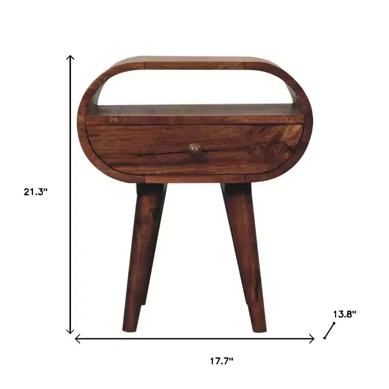 21 Brown Solid Wood Oval One Drawer Nightstand