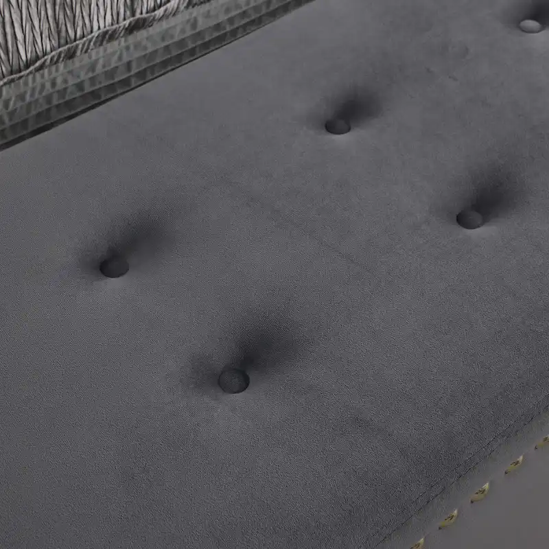 2 in 1 Combination Tufted Velvet Benches Set with Gold Leg and Nailhead Trim