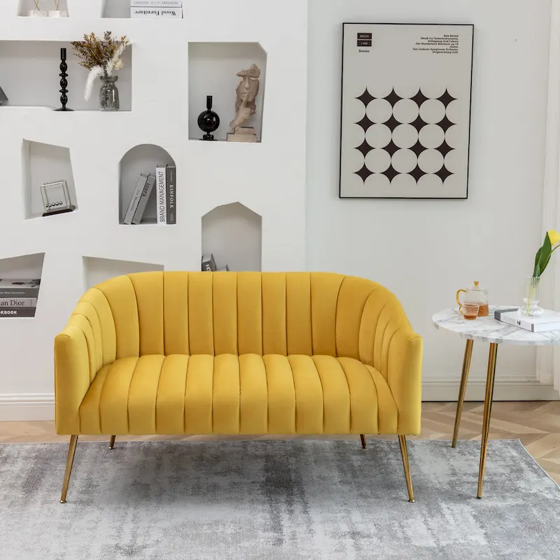 SEYNAR Modern Glam Comfy 50 Metal Legs Curved Sofa 2 Seaters Loveseat with Tufted Back