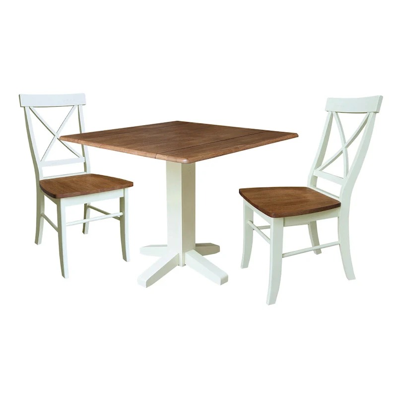 36 Solid Wood Square Dual Drop Leaf Dining Table with 2 Dining Chairs