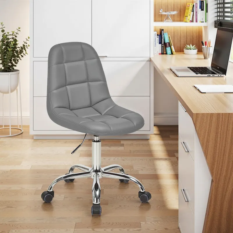 Armless Home Office Chair, Height Adjustable Computer Desk Chair with Wheels