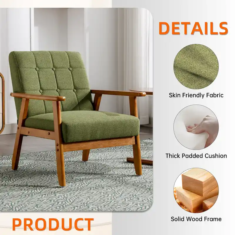 Linen/PU Upholstered Tufted Living Room/Bedroom Accent Chair With Wood Legs