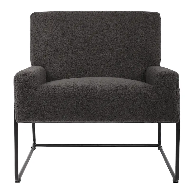 Boucle Fabric Accent Chair Lamb Wool Armchair with Metal Frame