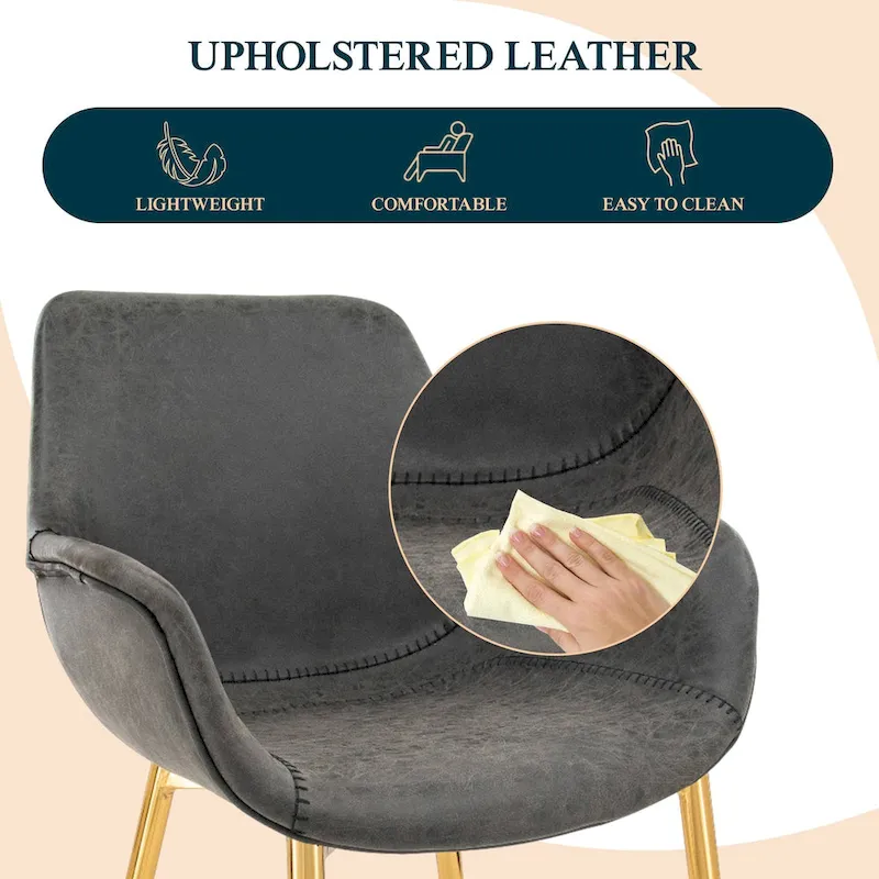 LeisureMod Dining Arm Chair w/ Gold Metal Legs Set of 2 - Light Brown - 24.5Dx25.2Wx33H