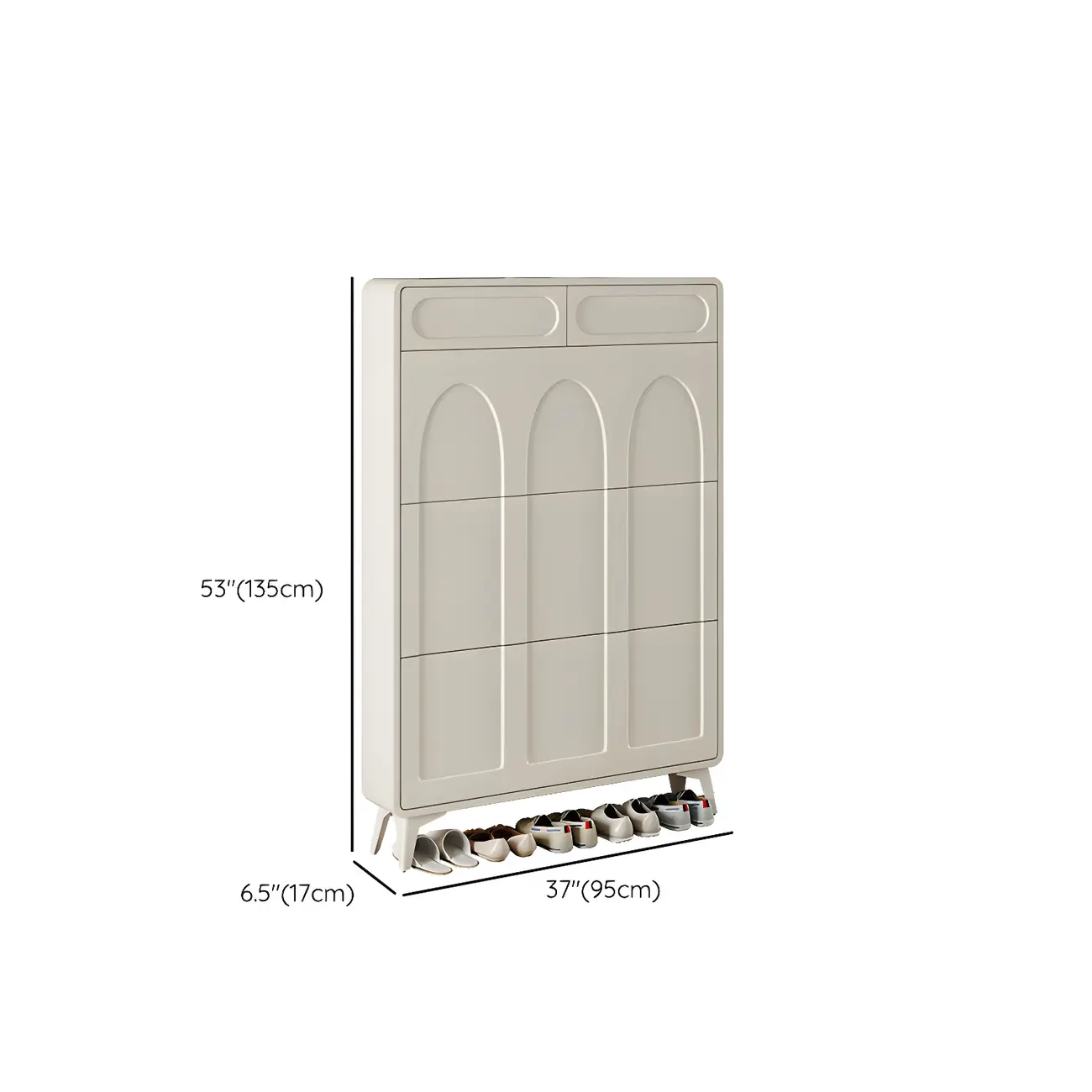Vertical Slim White Wooden Drop Front Shoe Cabinet