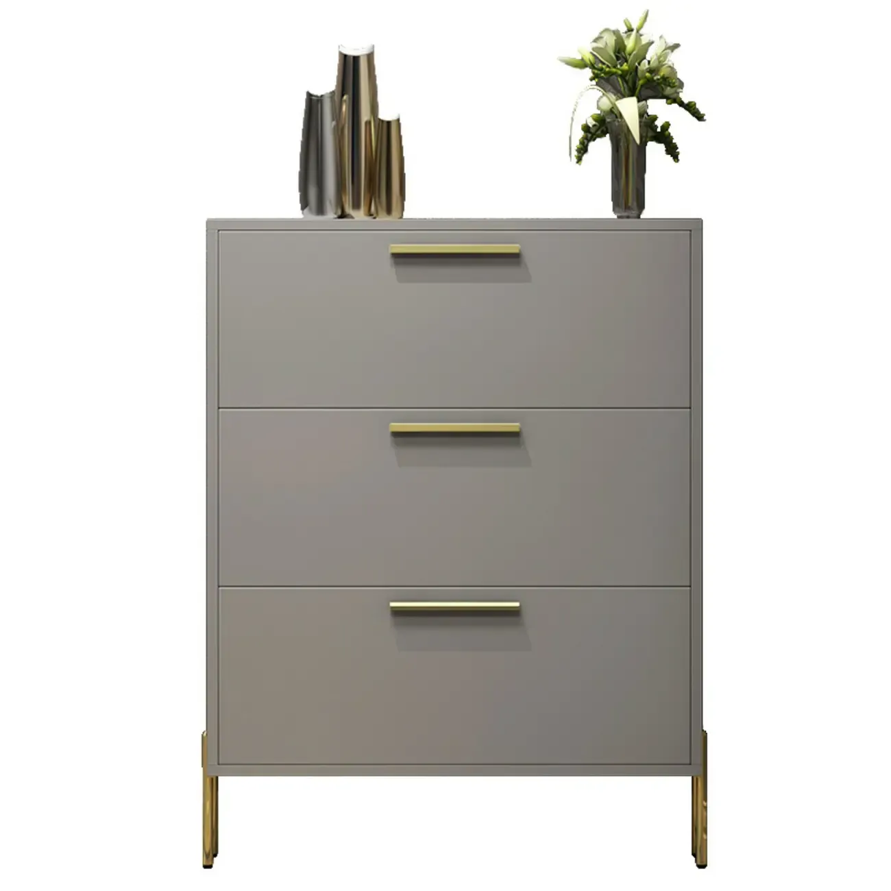 3-Tier Narrow Dark Gray Drop-Front Wood Shoe Cabinet