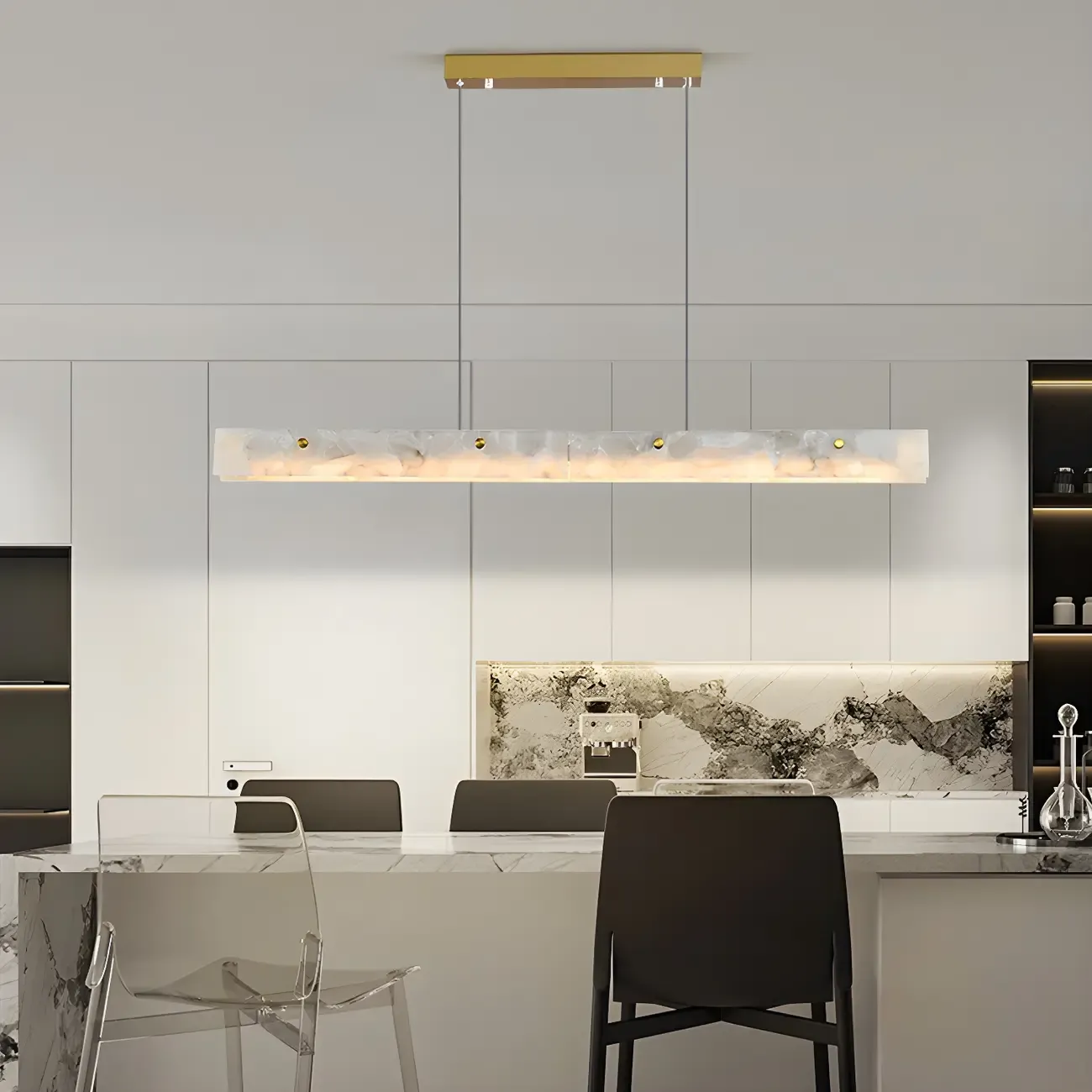 Gold Linear Marble Island Pendant Light Dimmable LED for Kitchen