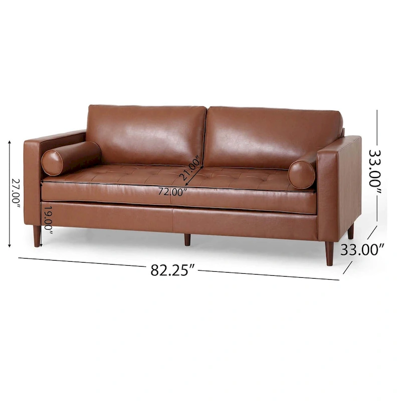 Modern 82.25 Faux Leather 3-Seater Sofa with Wood Legs